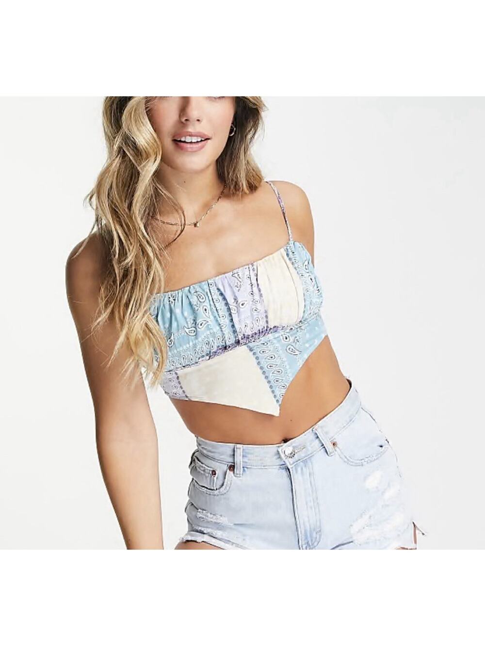 Bailey Rose crop top with ruching in bandana print Y2K preppy Medium A006749